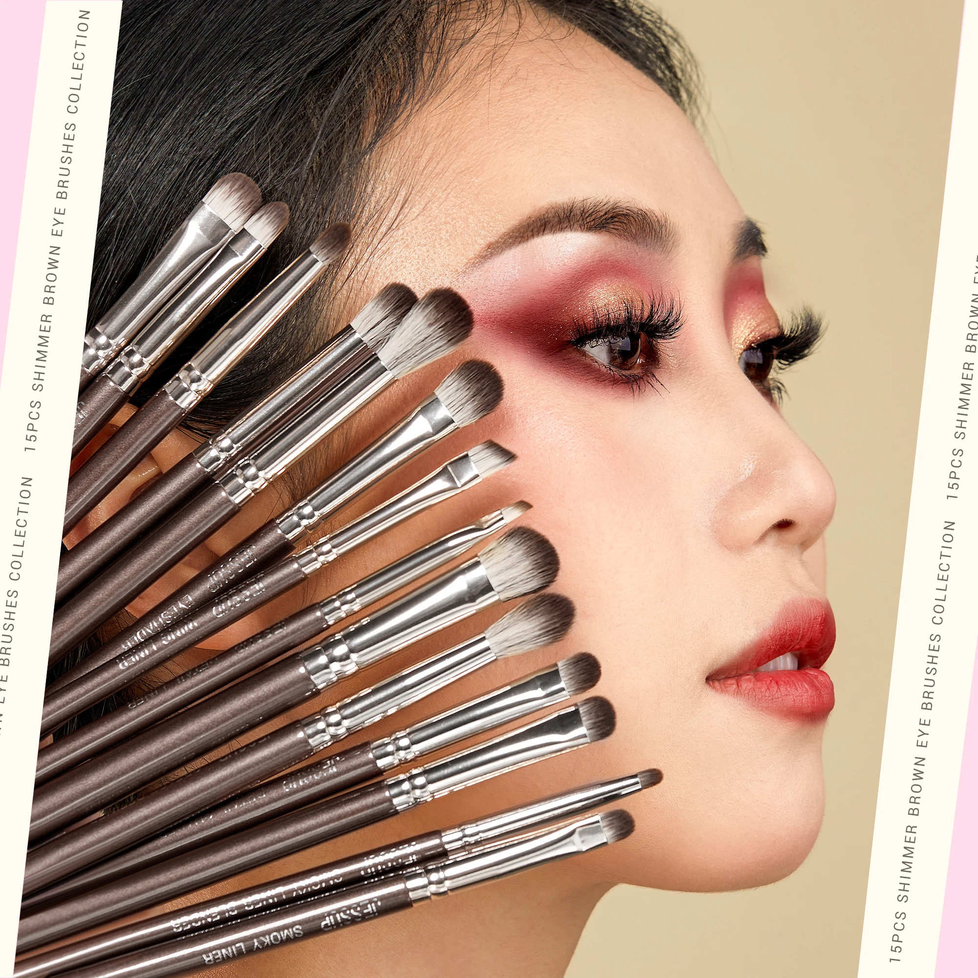 Jessup Juego de brochas de maquillaje para ojos, profesional, 15 Uds., brochas para sombra de ojos, corrector vegano, delineador de cejas, brocha para mezclar, marrón, T499