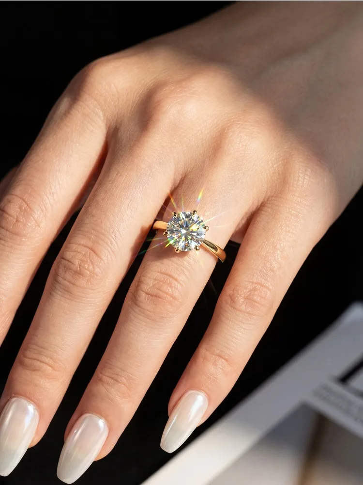    Anillo de diamante de moissanita Real redondo Simple GRA 0,5-1ct para mujer Plata de Ley 925 boda preciosa joyería fina de alta calidad