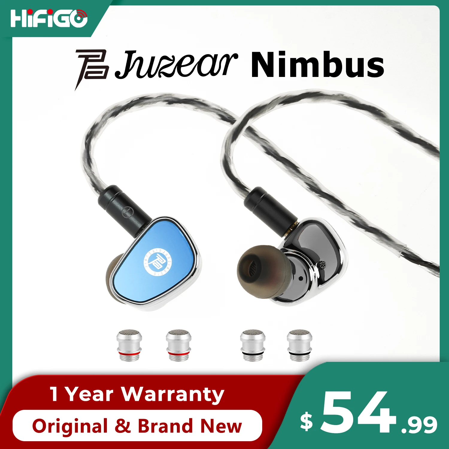 Audífonos Intrauditivos Dinámicos JUZEAR Nimbus HiFi IEM con 3 Boquillas de Ajuste, 3.5+4.4mm/ 3.5mm+Tipo-C, Micrófono, Auriculares para Juegos y Música