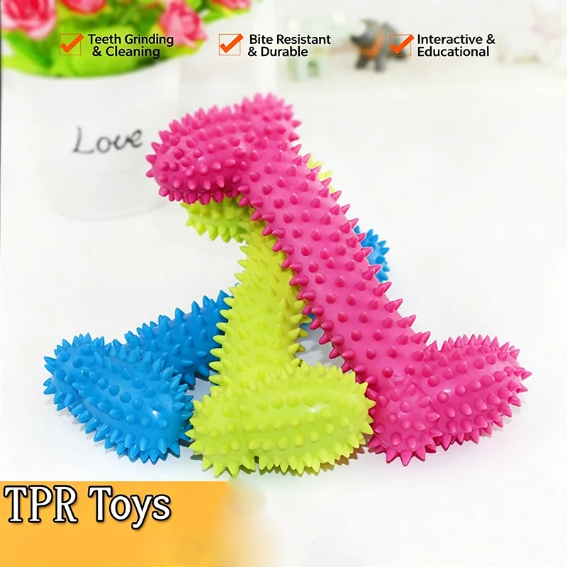 Juguete masticable de goma suave con forma de hueso para mascotas, resistente a mordidas, para limpieza de dientes molares, juguetes interactivos de entrenamiento para perros