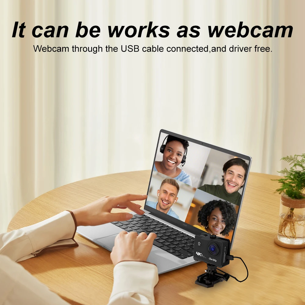 Cámara de acción Ourlife Q100 4K Ultra HD 16MP Wi-Fi 2,0 "pantalla 170D DVR Webcam subacuática 30M casco grabación de vídeo cámara deportiva