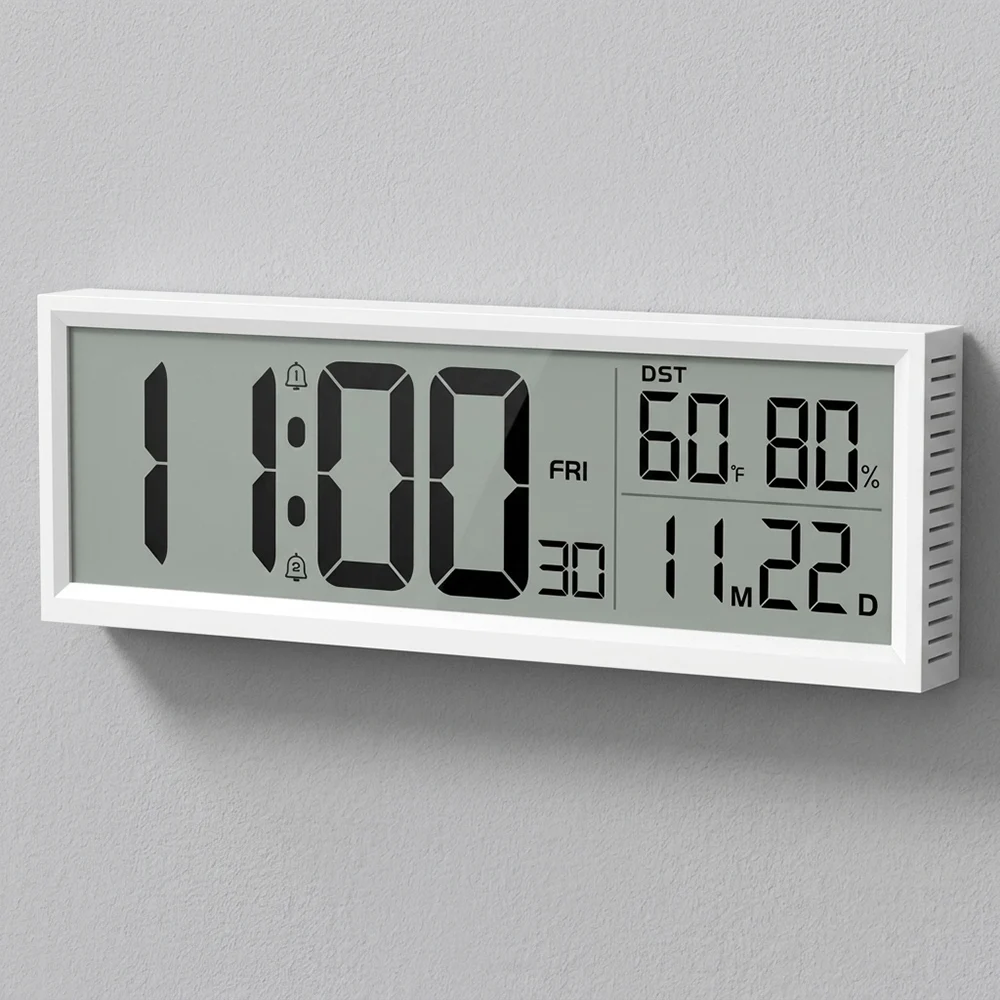 Reloj Despertador Digital con Temperatura, Humedad, Fecha y Día de la Semana, Reloj de Escritorio/Pared para Dormitorio, Hogar, Cocina, Funciona con Pilas, 8 Pulgadas