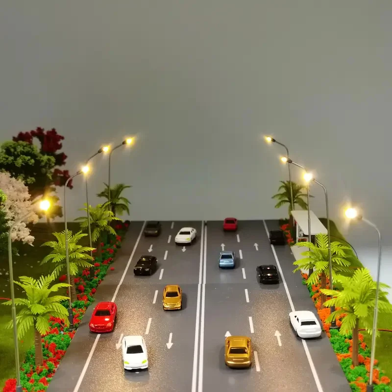 Lámpara de calle en miniatura a escala 1:75-1:500, modelo de 3V Led de Metal, luz de carretera de un solo cabezal, juguetes DIY, Kits de Diorama de diseño de tren Raiyway, 5 uds.