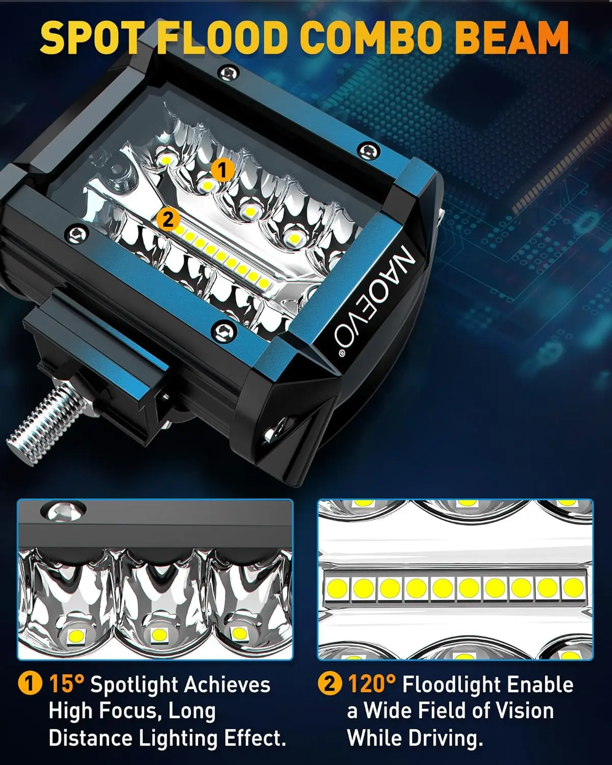 NAOEVO 4 pulgadas 2 uds luces LED Pod Spot inundación Combo LED niebla conducción 4x4 luces todoterreno luces de trabajo para camión barco ATV UTV Jeep