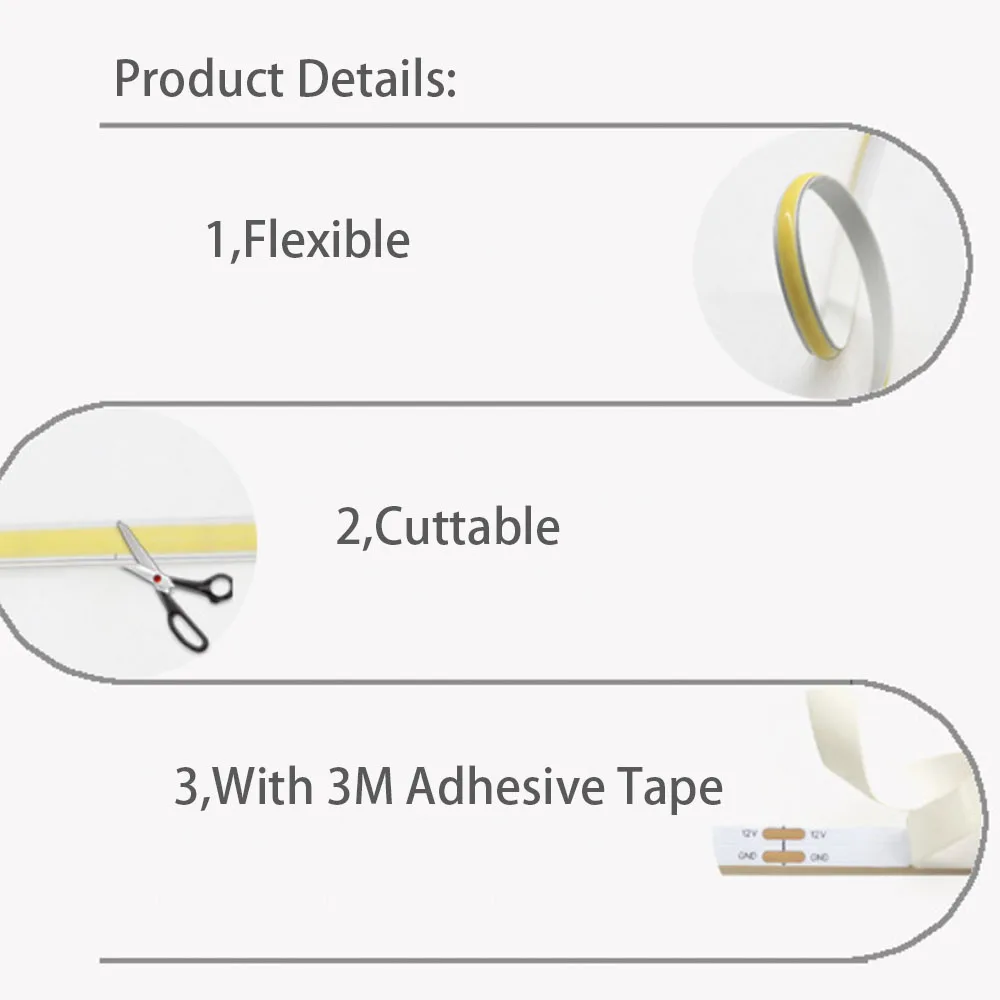 Tira de luz COB de 5V y 5mm, cinta regulable, 320 Leds/m, barra de luz Flexible para iluminación decorativa, 3000K, 4000K, 5700K