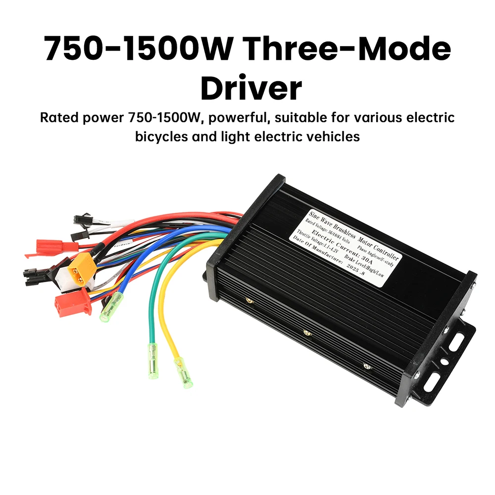 Controlador de Motor para Vehículo Eléctrico de 36V 48V 64V 30A, 750-1500W, Onda Sinusoidal, Controlador de Tres Modos, Conector SM, Instrumento para Bicicleta S866
