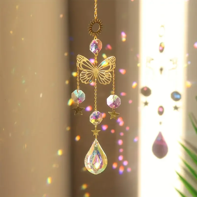 1 Atrapasueños de Cristal con Forma de Mariposa - Prisma de Vidrio que Refleja la Luz para Decoración del Hogar, Jardín y Coche