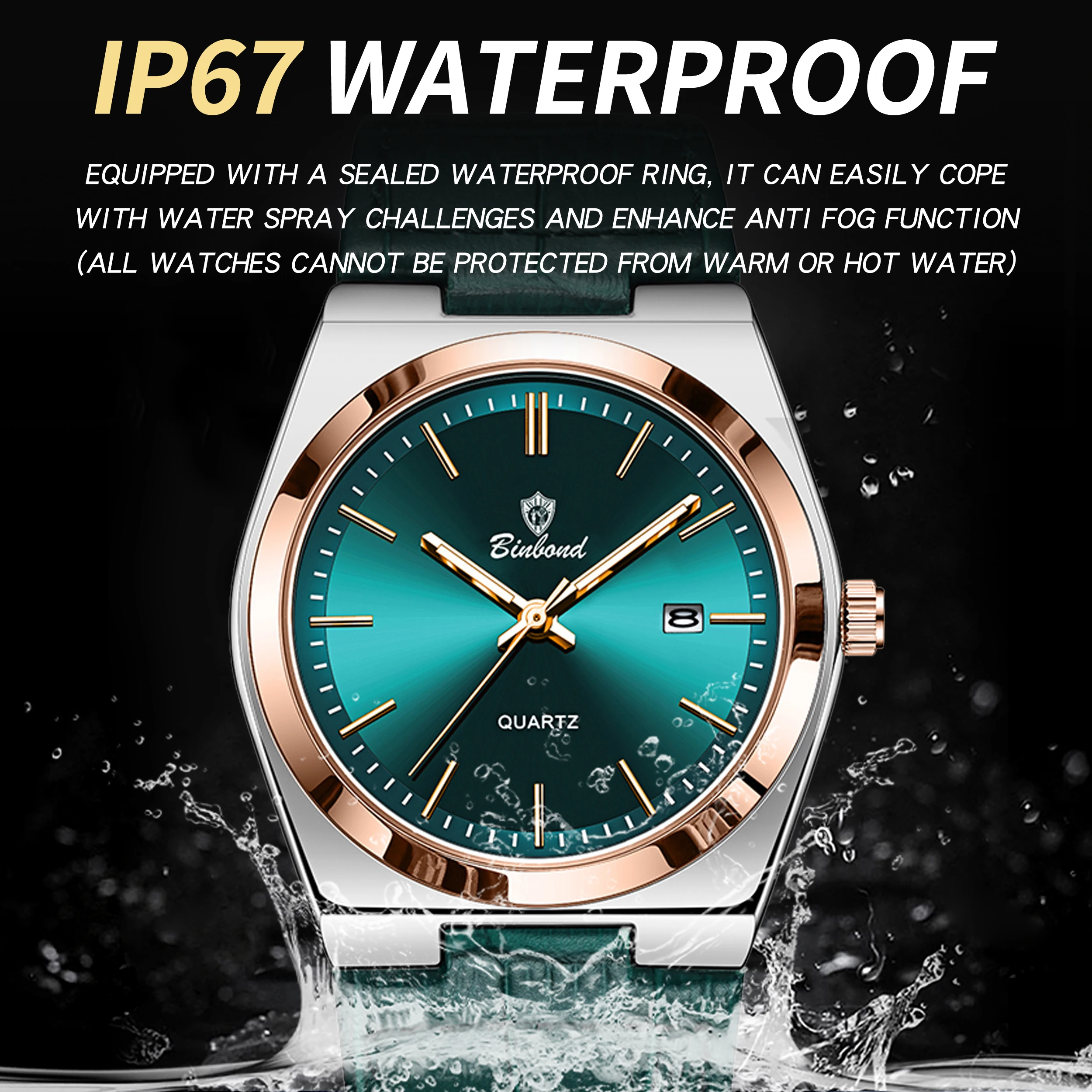 Relojes de Pulsera de Cuarzo de Lujo BINBOND, Luminosos, Resistentes al Agua, con Fecha Automática, Reloj de Hombre para Negocios, Deportes, Moda Casual, Reloj de Cuero
