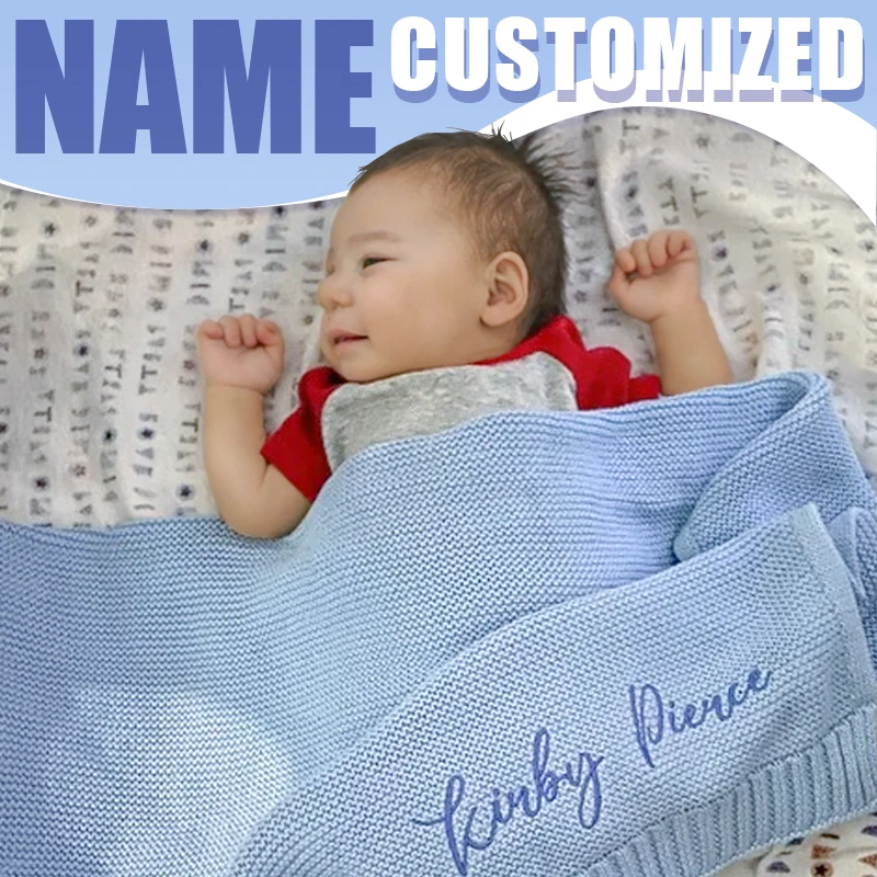 Manta de punto 100% algodón para bebé, con nombre personalizado, suave y transpirable, ideal para envolver al bebé, manta personalizada para recién nacidos, un regalo perfecto.