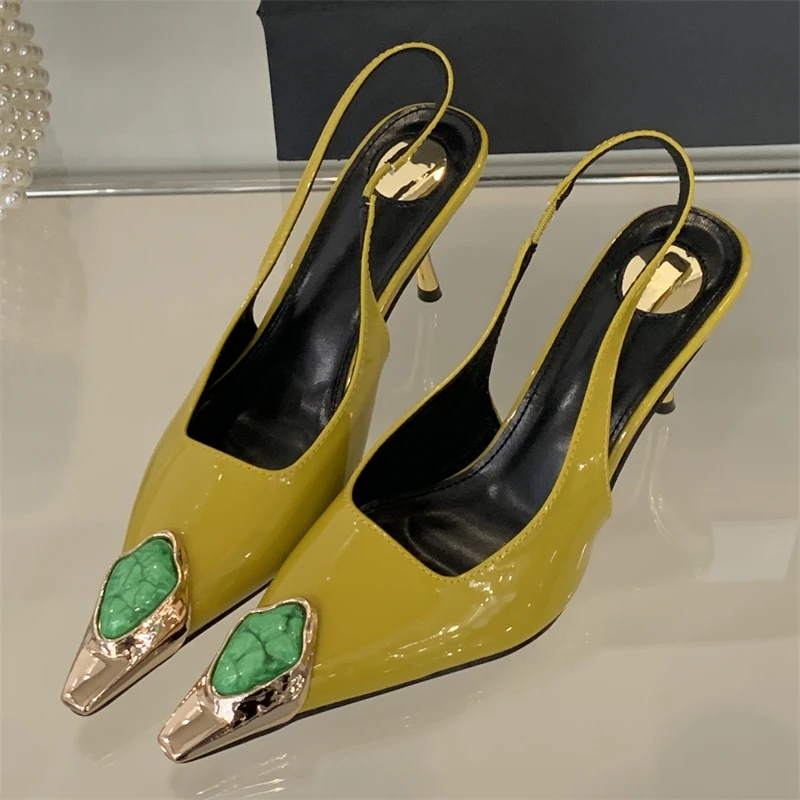 Eilyken, diseño de estilo callejero, incrustaciones de diamantes, zapatos de tacón para mujer, sandalias elegantes sexis de tacón fino con punta estrecha, zapatos con talón descubierto para banquete y graduación