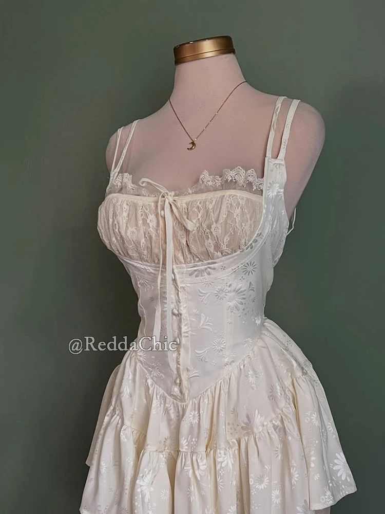 REDDACHiC Mini vestido retro medieval de satén y pantalones cortos de encaje, corsé floral coqueto, camisola, mono, ropa de verano para mujer