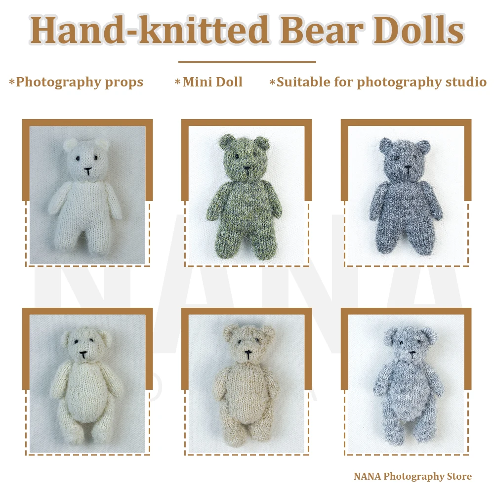 Mini Oso de Peluche Tejido a Mano Multicolor, Accesorios para Fotografía de Recién Nacidos, Recuerdo de Crecimiento Infantil, Artículos para Sesiones Fotográficas
