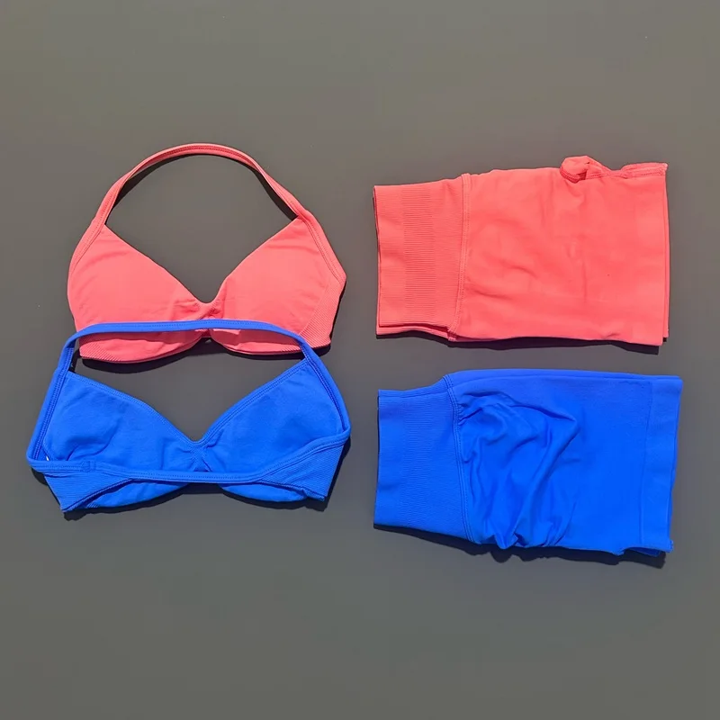Conjunto deportivo de 2 piezas para mujer, sujetador sin mangas para Yoga, cintura alta, pantalones cortos de gimnasio, traje de entrenamiento para correr y Fitness