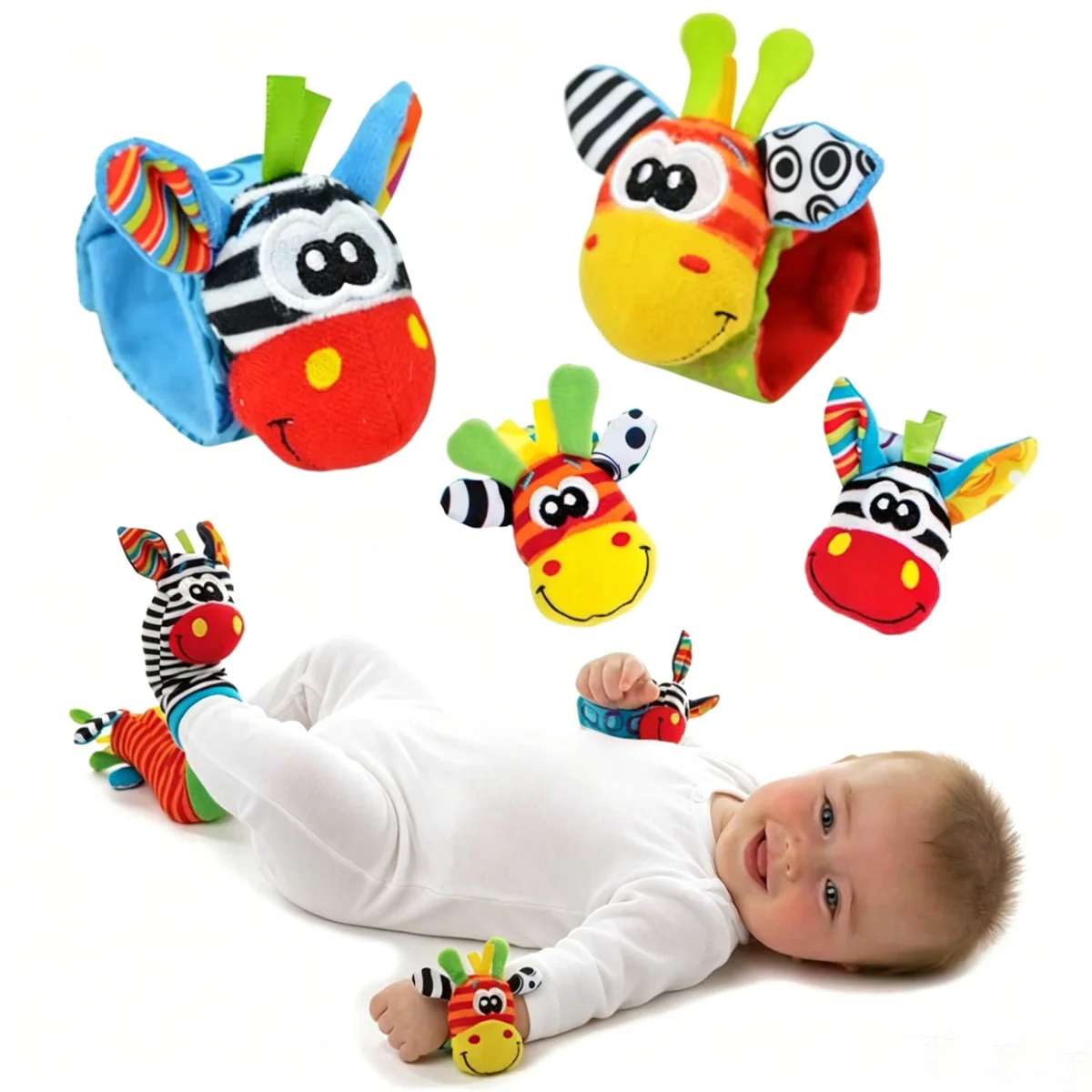 4 unids/set bebé muñeca sonajero calcetines juguetes 0-12 meses niña niño desarrollo educativo temprano lindos niños pequeños regalos sensoriales
