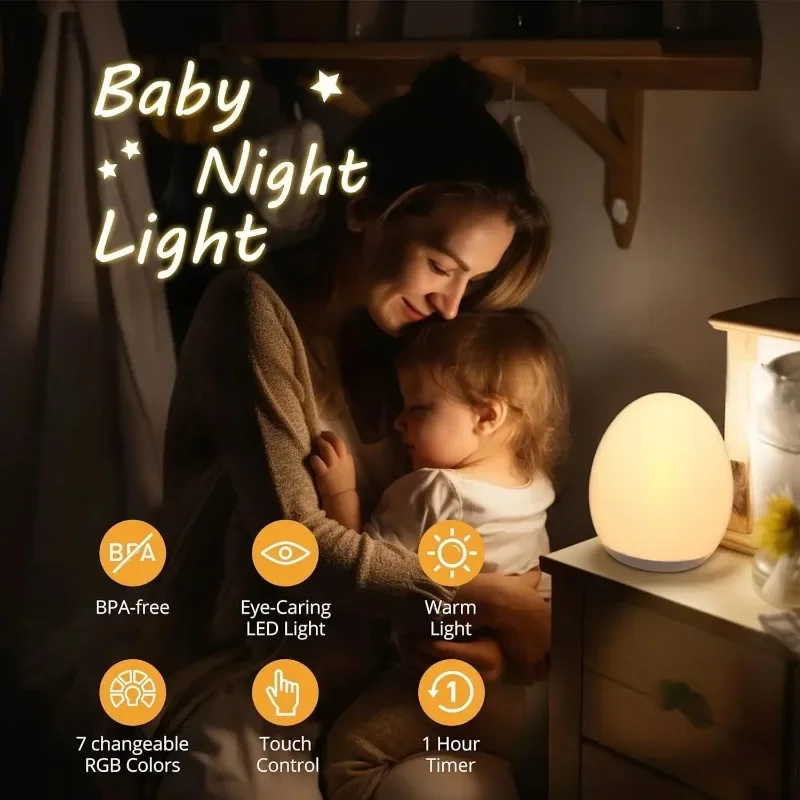 Nueva luz ambiental nocturna con forma de huevo, lámpara regulable táctil con Control RGB, mesa portátil recargable por USB para lámparas de noche, lámpara de noche
