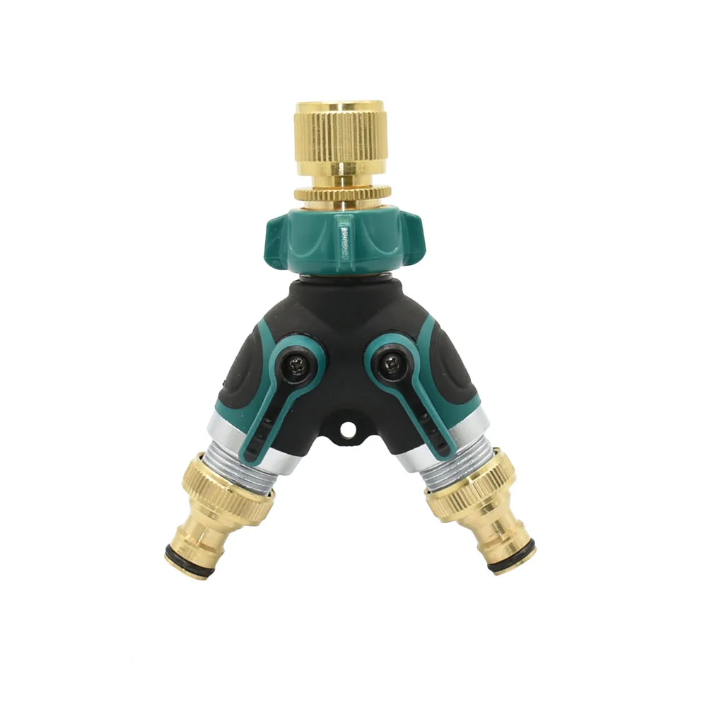 Manguera de grifo de jardín con rosca de latón de 3/4 ", divisor de agua, válvula de riego de jardín de 2 vías, controlador de interruptor ajustable de riego tipo Y