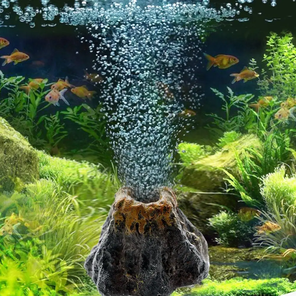 Acuario volcán burbuja piedra pecera decoración volcán paisaje rocalla puede instalar bomba de oxígeno adorno artesanal para el hogar