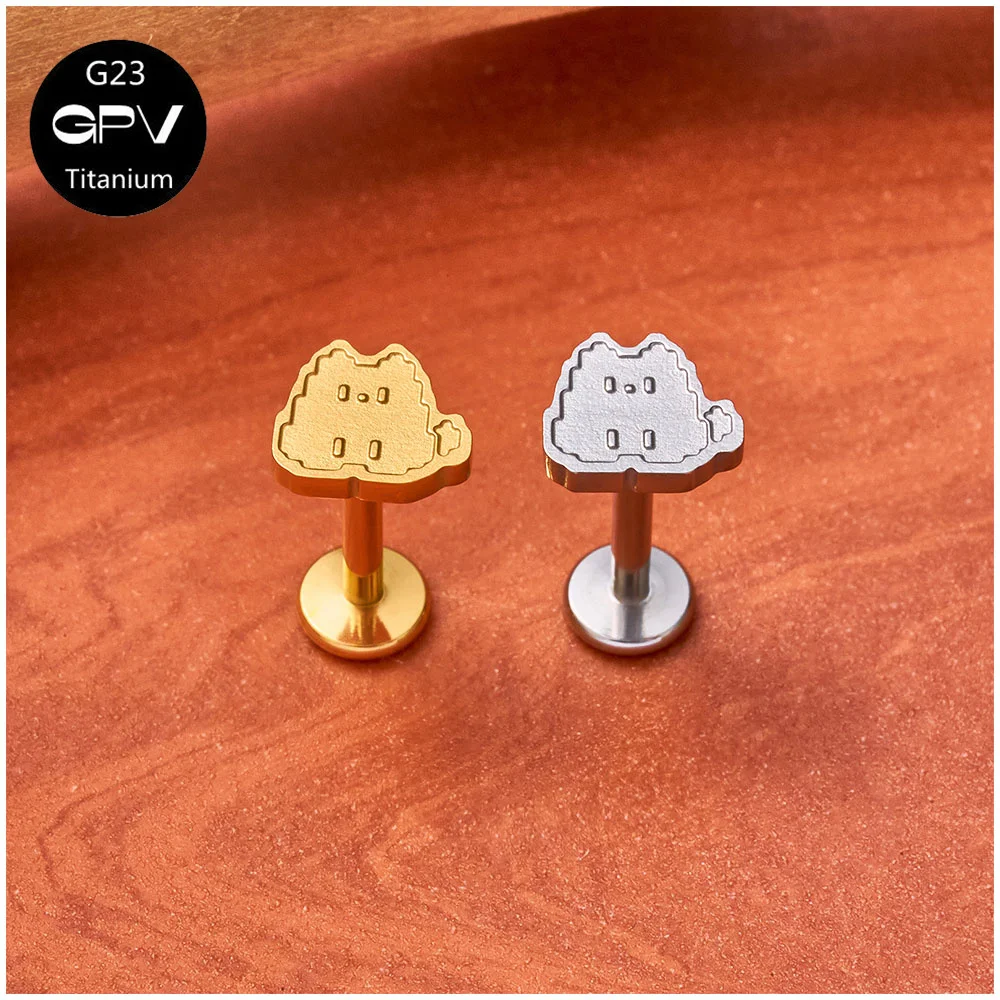 Pendientes de titanio ASTM G23 para cartílago de la oreja, con un adorable diseño de animales estilo pixelado, joyería de mosaico para hombres y mujeres.