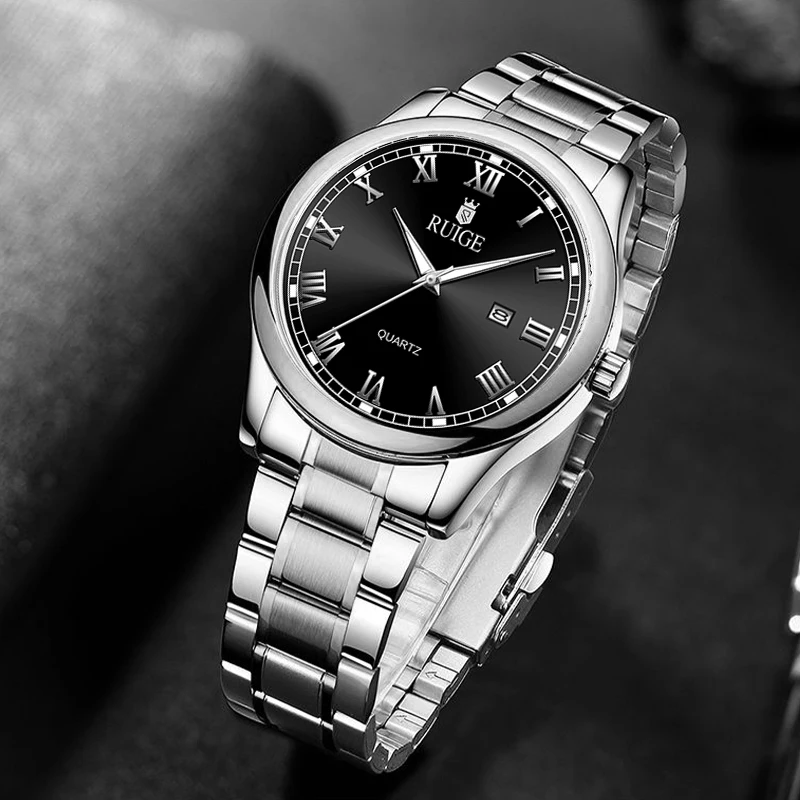 RUIGE reloj de moda para hombre, reloj minimalista a escala romana, reloj famoso con brillo nocturno, resistente al agua, de moda