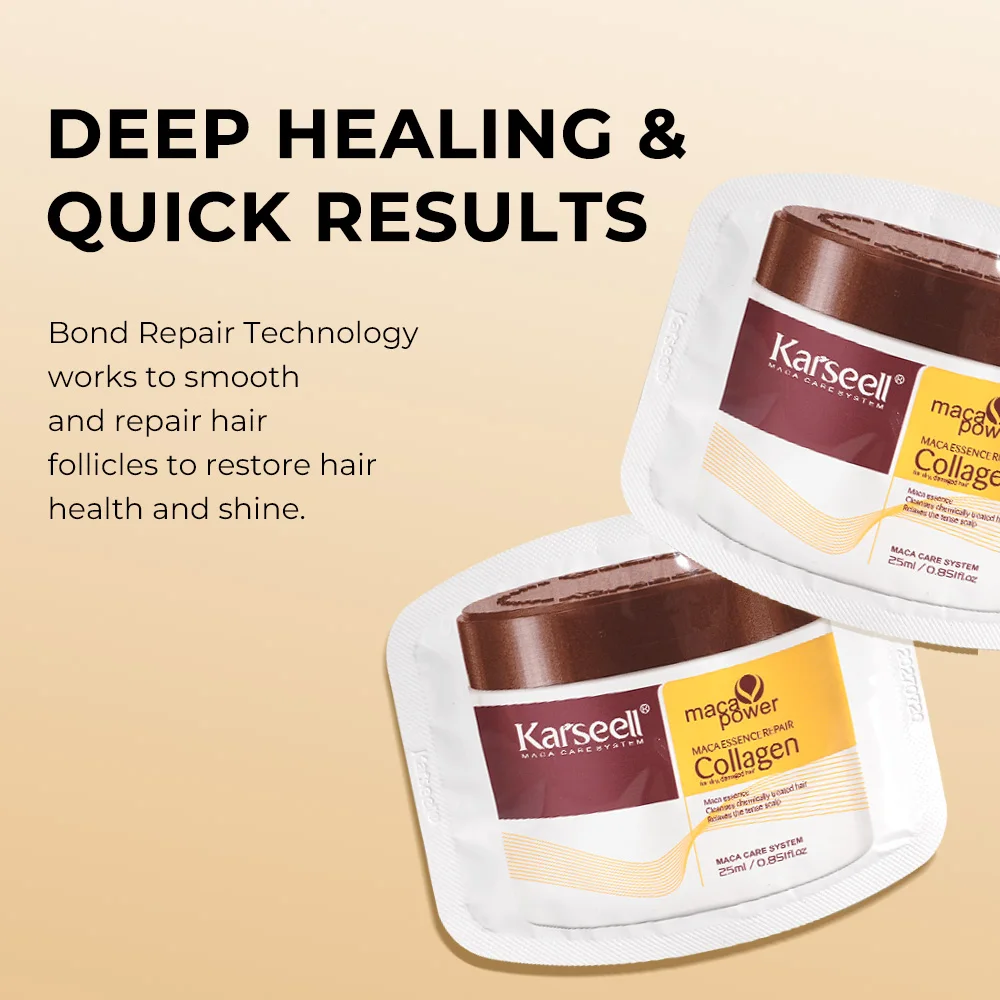 Karseell - 24 Paquetes/Caja de Tratamiento Capilar con Colágeno, Reparación Profunda, Acondicionador, Mascarilla Capilar con Aceite de Argán y Colágeno para Cabello Seco y Dañado