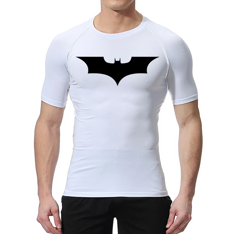 Camisas de compresión con estampado de murciélago para hombre, camiseta de verano de manga corta con protección contra sarpullidos, gimnasio, entrenamiento, correr, camisetas atléticas de secado rápido