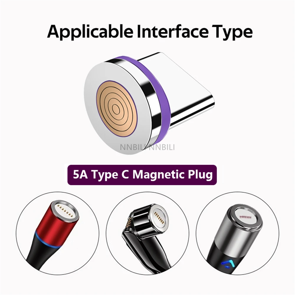 NNBILI - Juego de 5 Conectores Magnéticos Redondos de 5A para iPhone Tipo C, Conectores Micro USB C de 3A, Adaptador de Carga Rápida, Conector Magnético USB-C para Teléfono