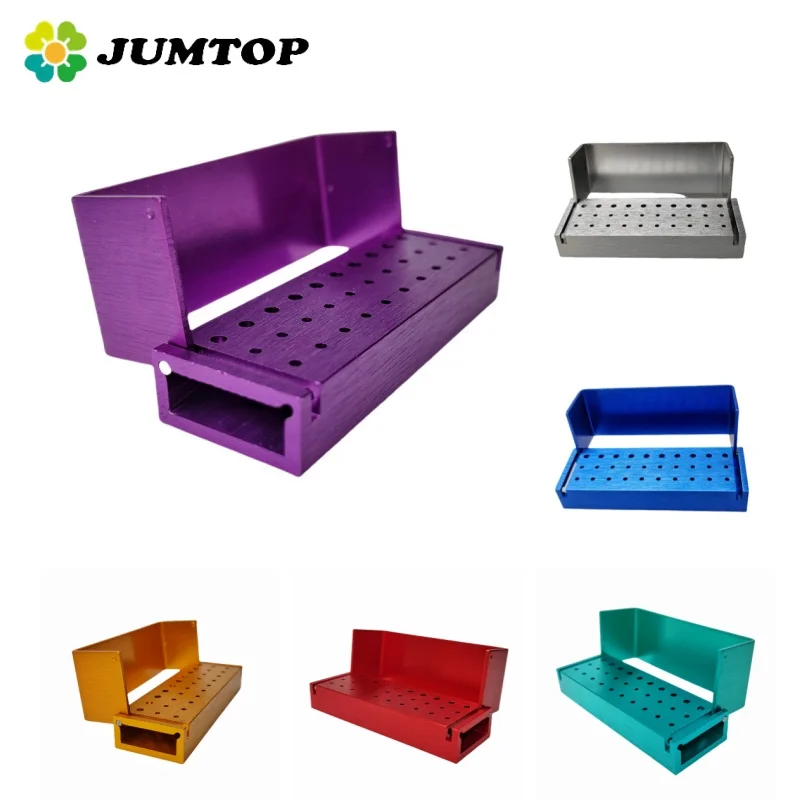 Fresas dentales JUMTOP, soporte de esterilización de bloque de aluminio con 30 agujeros, soporte para agujas de pieza de mano de alta/baja velocidad