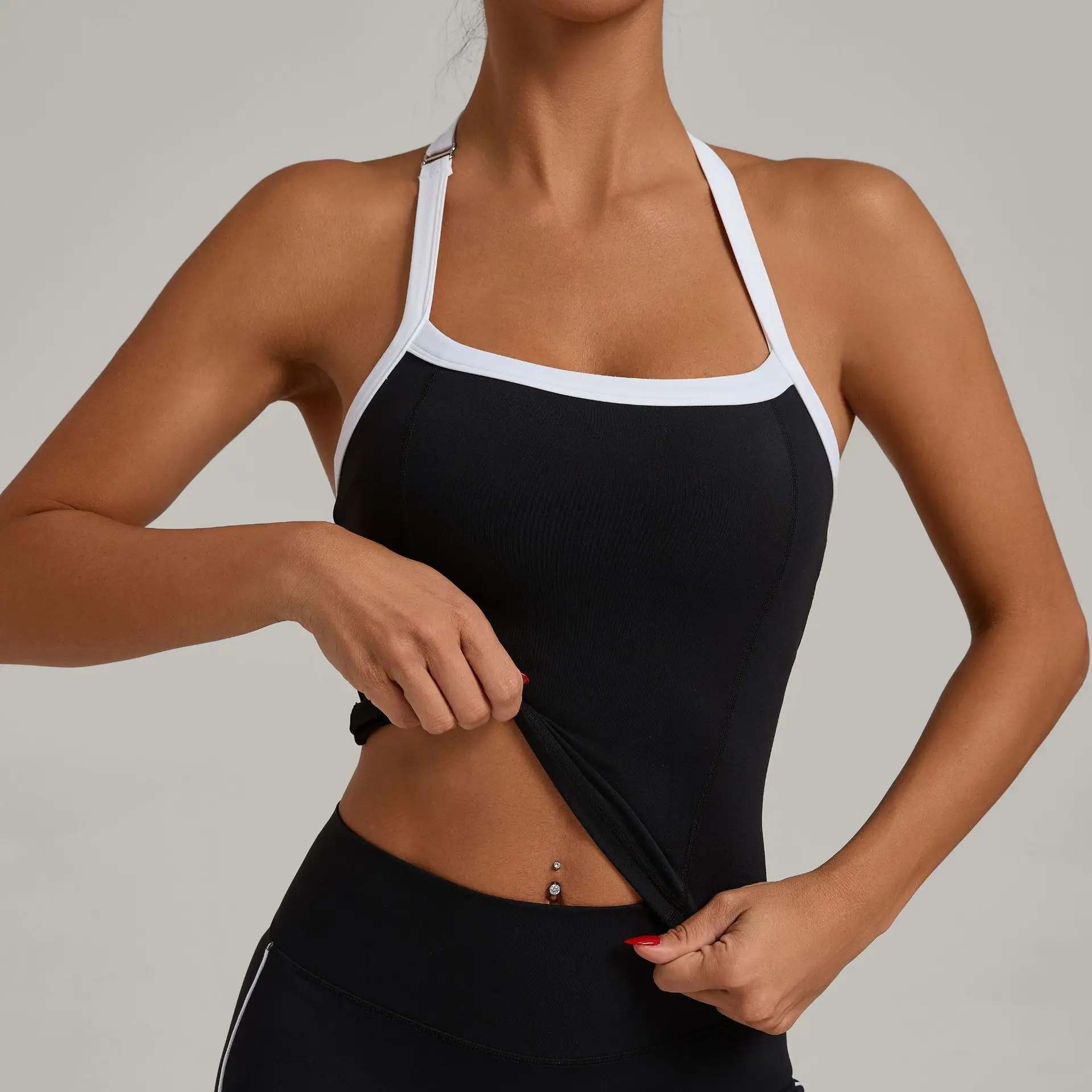 Top con cuello colgante, Sujetador deportivo para mujer, Push Up, Fitness, Yoga, ropa interior bloqueada de Color, Tops deportivos para gimnasio, chaleco para correr para mujer, Bralette
