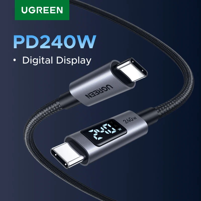 UGREEN Pantalla digital Cable USB-C 240W PD3.1 Cable tipo C para computadora portátil MacBook iPhone 17 Samsung S25 Xiaomi Cargador rápido