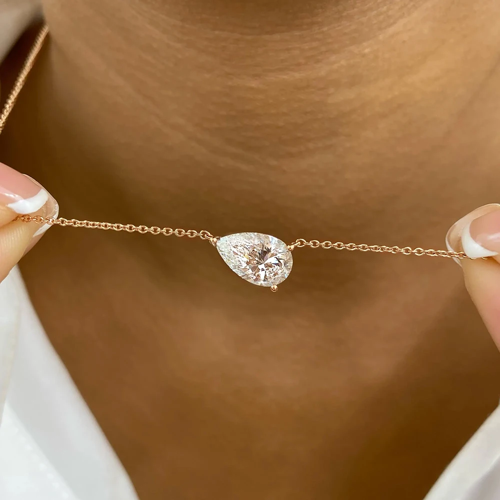 BXINY 1-3CT collar con colgante de moissanita con corte de pera S925 plata East West Solitaire gota de agua cadena de cuello de diamante para joyería de mujer