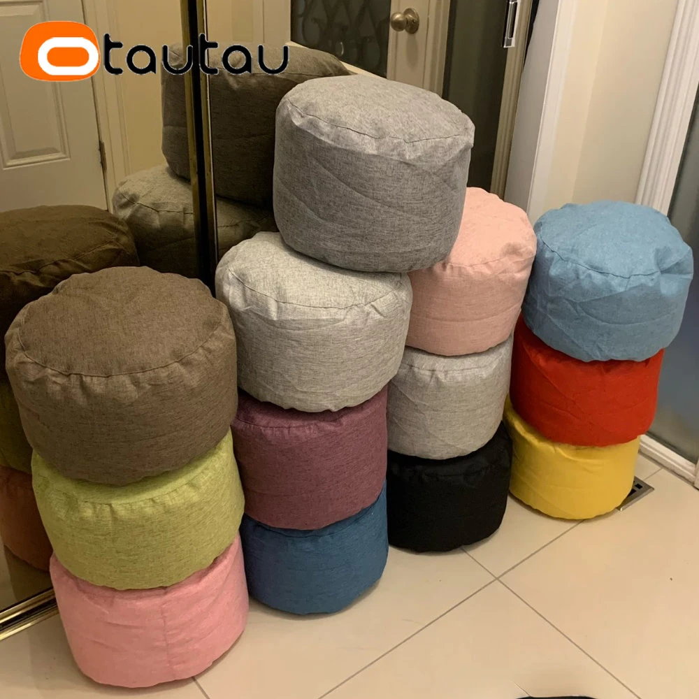 OTAUTAU taburete redondo D30cm * H20cm puf de lino otomano con relleno puf taburete Tatami futón Puff JD001