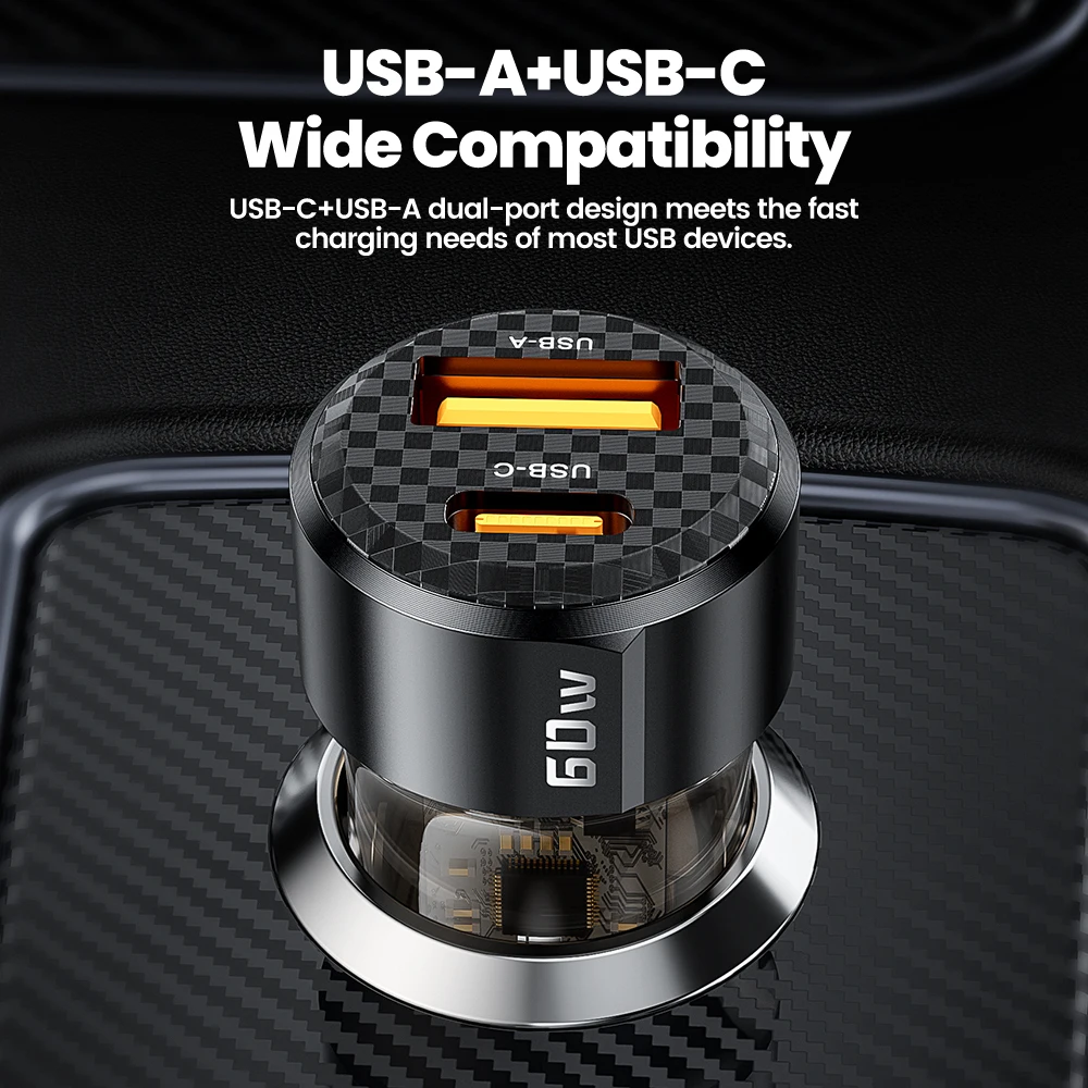 Toocki 60W USB cargador de coche carga rápida QC PD SCP 6A USB tipo C carga rápida de coche para iPhone 15 14 13 Huawei Samsung Xiaomi