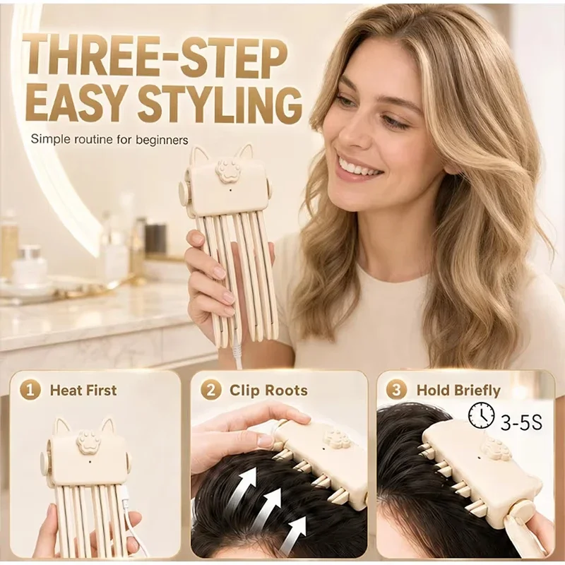 Pinza inalámbrica con calor para dar volumen y levantar la raíz del cabello, ideal para crear una onda alta y voluminosa. Pinza portátil para viajes, herramienta de peinado para cabello fino y liso.