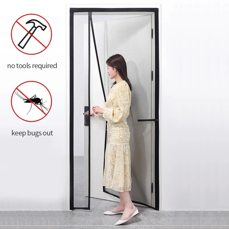 Mosquitera magnética para puerta, tamaño personalizado, cortina antimosquitos, cierre automático, malla invisible para cocina, sala de estar interior