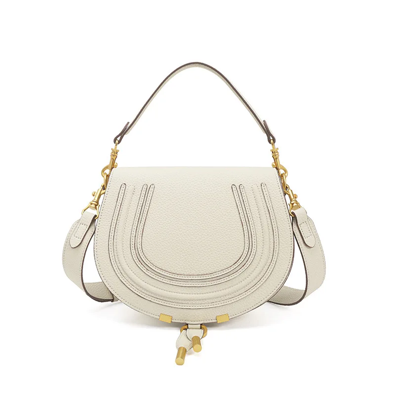 Bolso bandolera Pebbled Saddle para mujer, con costuras en forma de U, herrajes de metal dorado, correa ajustable, bolso de hombro vintage.