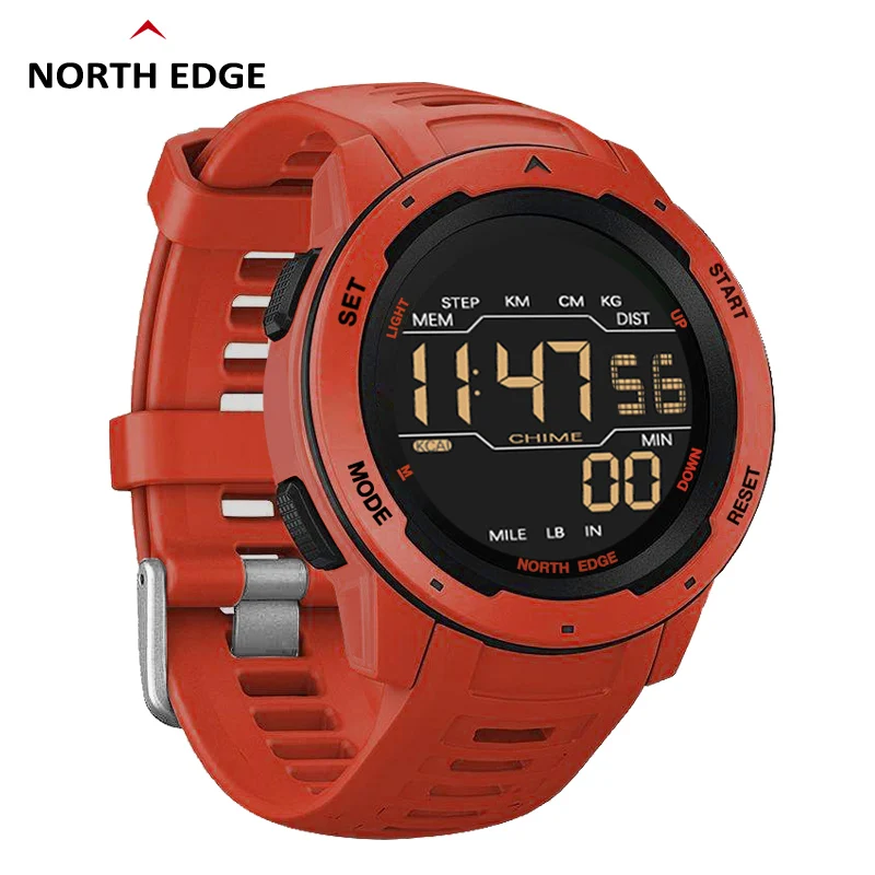 Reloj Digital NORTH EDGE para hombre y mujer, reloj deportivo con doble horario, podómetro para correr, cuenta atrás, resistente al agua, 50m, alarma, reloj militar