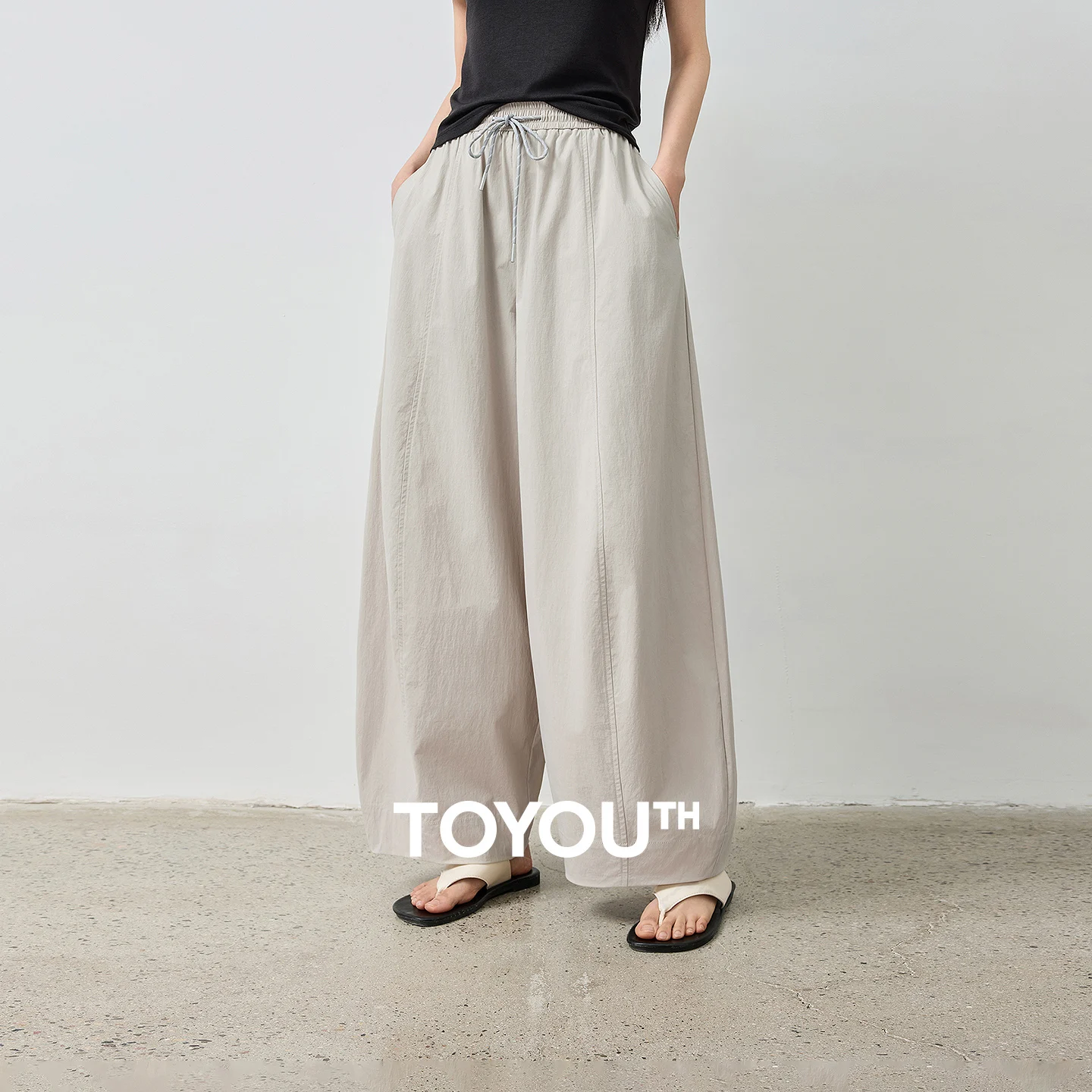 Pantalones Casuales Texturizados para Mujer TOYOUTH, Verano 2026, Nuevos, Protección Solar UPF50+, Cintura Elástica, Holgados, Cubren la Cadera, Estilo Banana, a la Moda