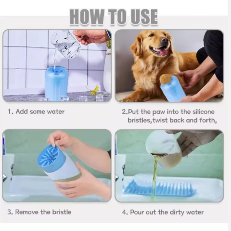 Taza limpiadora de patas de perro, peines de silicona suaves, lavadora de pies portátil para mascotas al aire libre, cepillo de limpieza de patas, cubo de limpieza de pies de lavado rápido