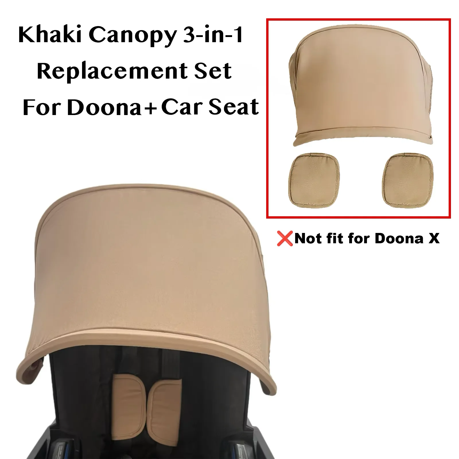 Para Doona+, Conjunto de Repuesto para Silla de Auto y Cochecito Doona I - Capota Color Caqui + 2 Protectores de Hombro, Tela Suave al Tacto, Ajuste Perfecto
