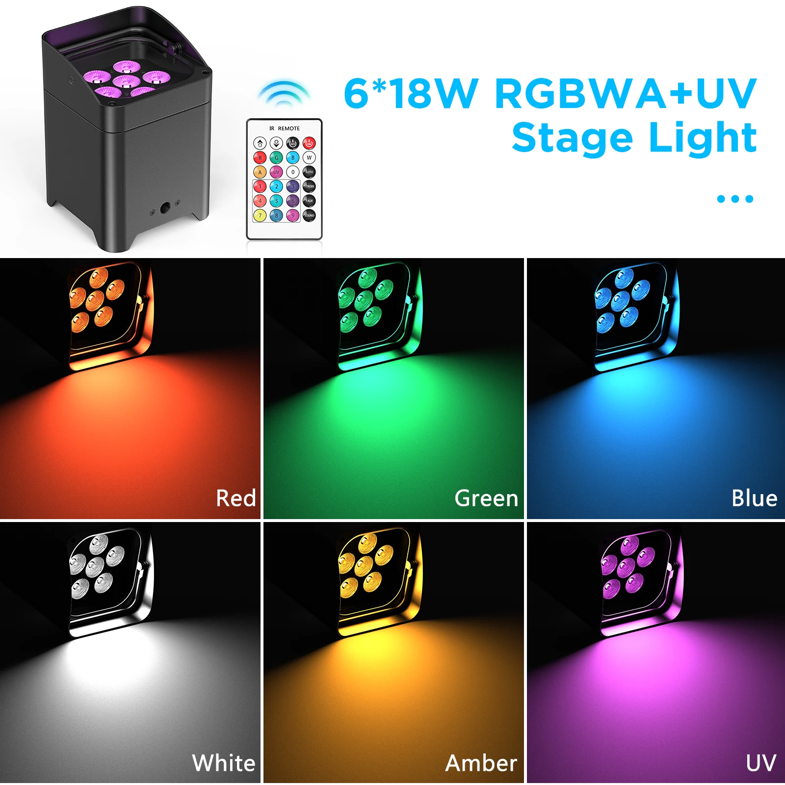 U'King 4 Uds 6x18W 6 en 1 RGBAW + luz Par UV con bolsa DMX Control remoto WiFi Par luz LED inalámbrica para escenario para DJ Bar fiesta