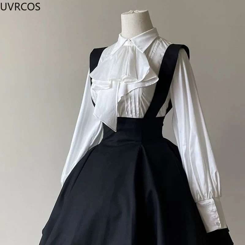 Blusa japonesa Vintage elegante de Lolita para mujer, camisas JK irregulares con manga acampanada gótica victoriana, Top Kawaii estético Y2k