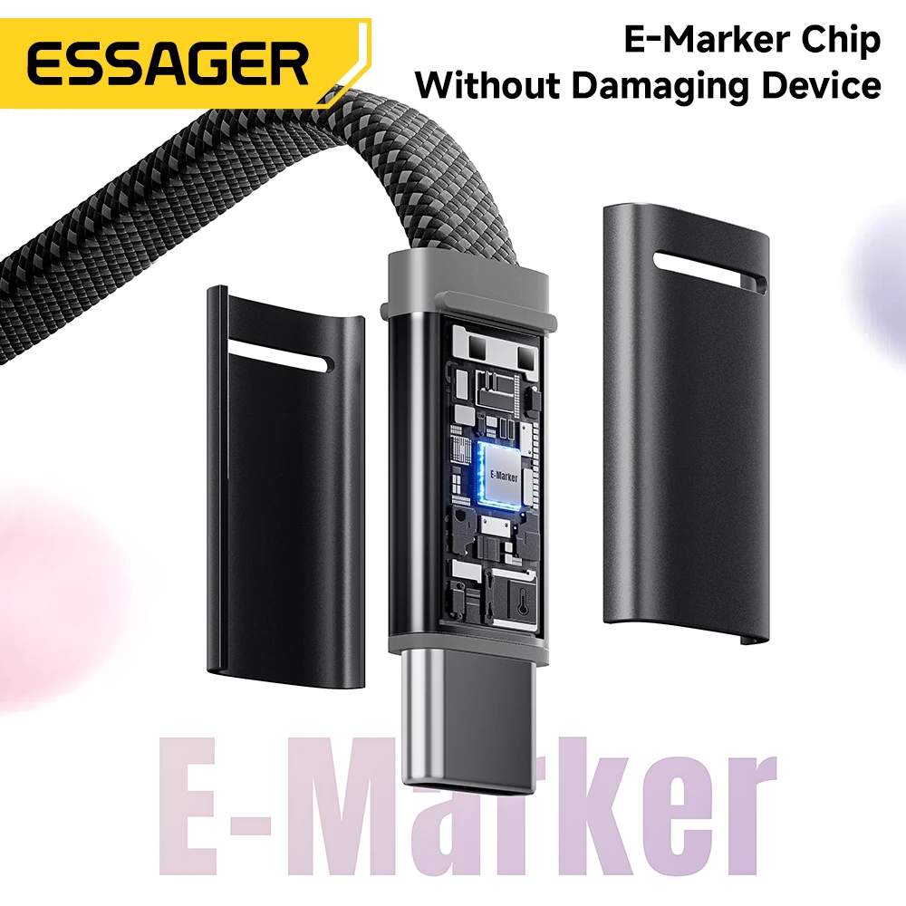 Cable Essager de 100W 5A Tipo C a Tipo C para iPhone 17, Macbook, Xiaomi, Huawei, Cable Plano Ultrafino USB C, Cable de Carga Rápida Tipo C