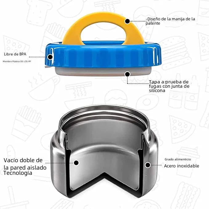 Tarro de comida con aislamiento al vacío de boca ancha térmica para sopa de 8oz para alimentos calientes y fríos, contenedor de almuerzo para niños de acero inoxidable a prueba de fugas para Scho