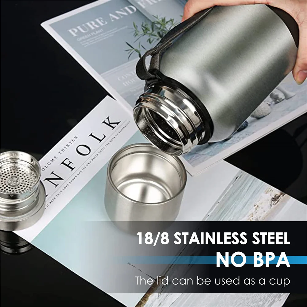 Botella térmica de gran capacidad de 500/1000ml, termo de doble pared de acero inoxidable 304, termo de agua fría y caliente, taza de café