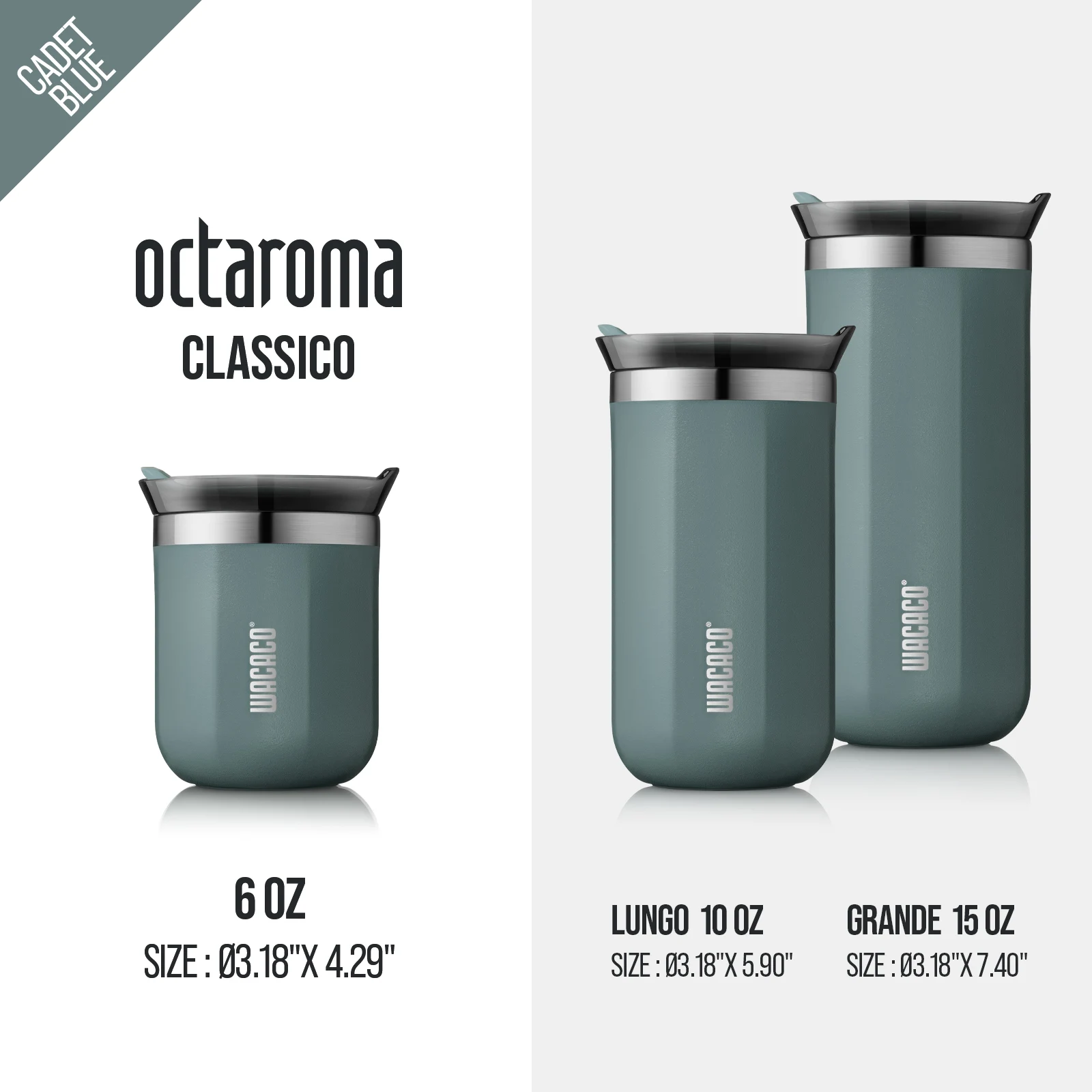 WACACO Octaroma Taza de café con aislamiento al vacío, vaso de viaje de acero inoxidable de doble pared, 6/10/15 fl oz, termo, regalo de San Valentín