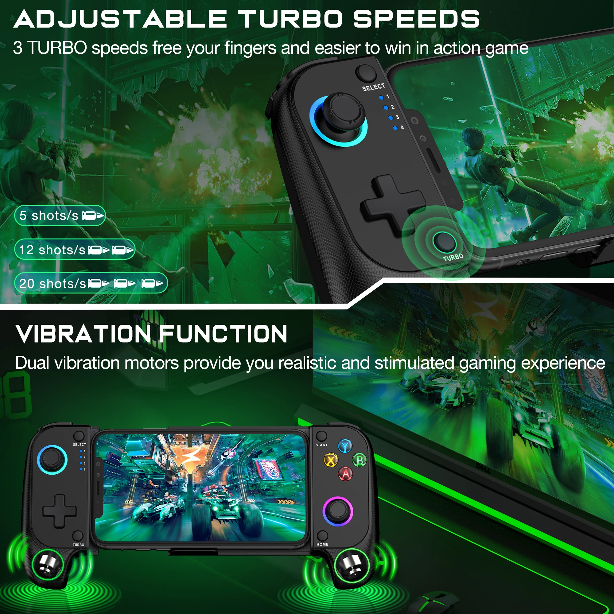 DinoFire-mando para teléfono móvil, Joystick para iPhone, Control Android, controlador Bluetooth, gatillo con efecto Hall, palo, juego móvil