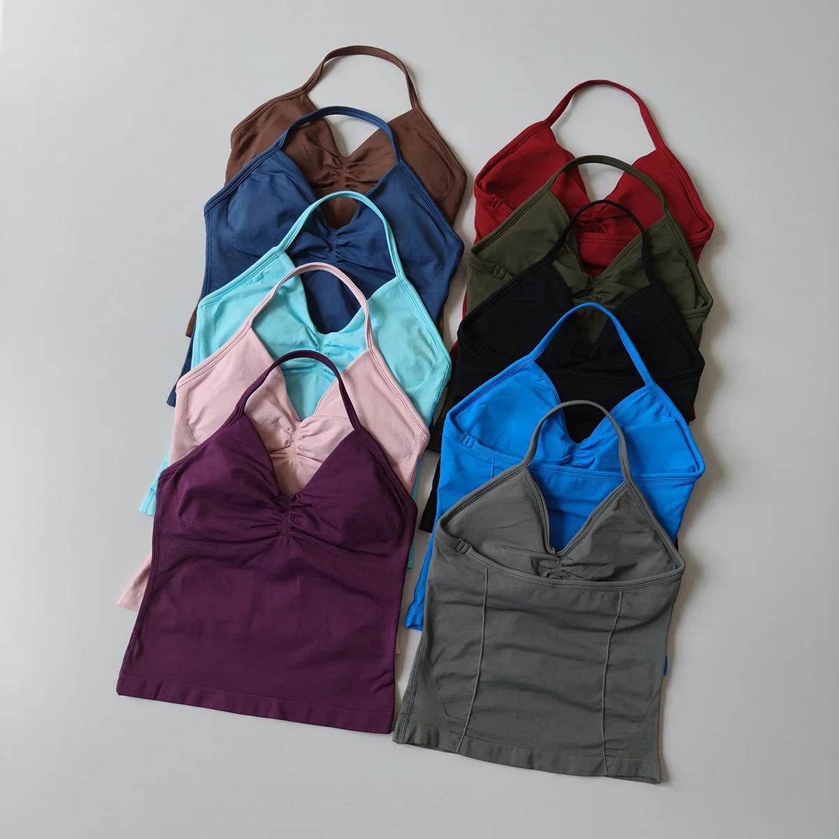 Camiseta sin logotipo para mujer, Top de gimnasio con espalda descubierta y tiras palangre, sujetador con espalda abierta para entrenamiento, camiseta sin mangas para correr y Yoga