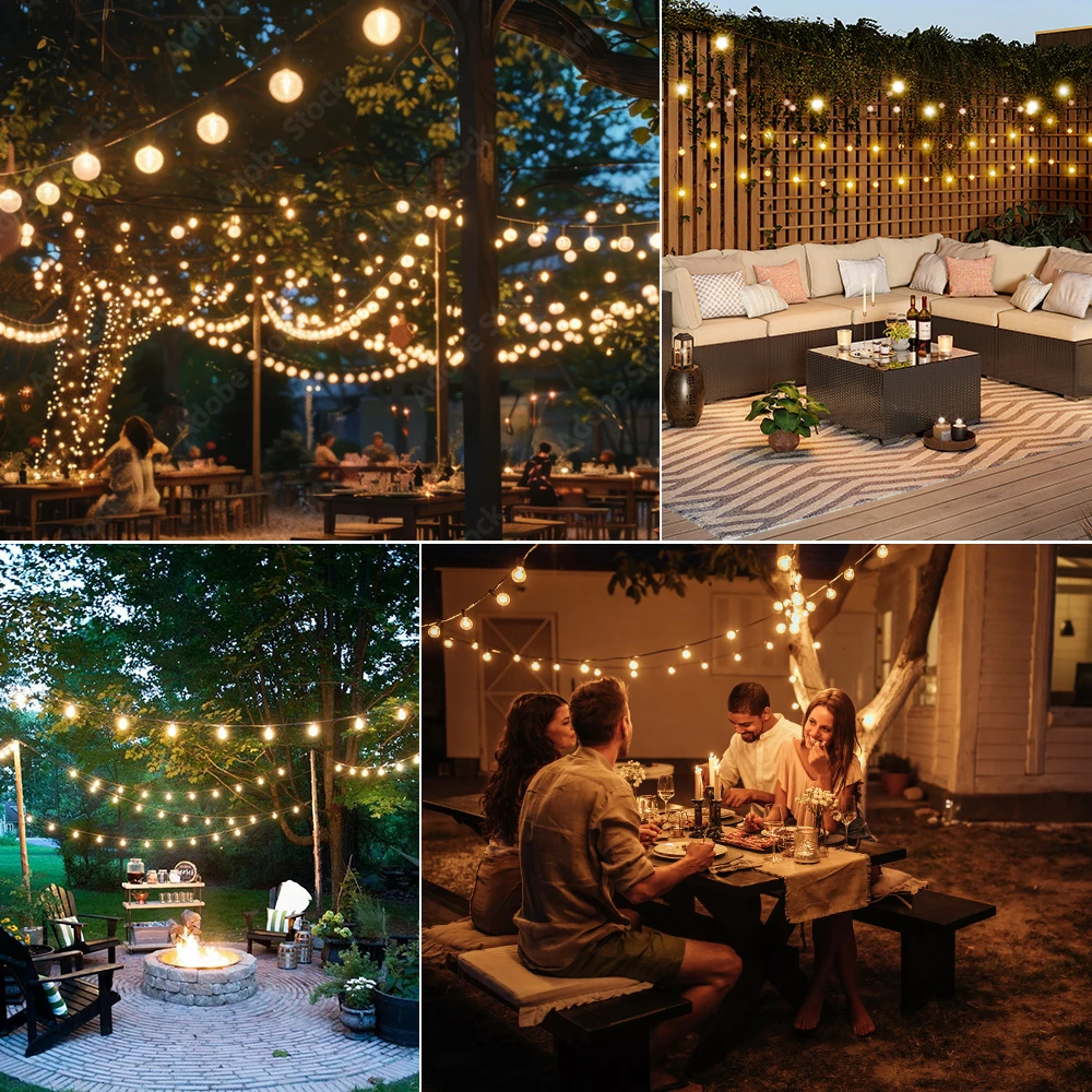 Guirnalda de Luces Solares G40 para Exteriores, Luces LED Solares de 24V, Luces Colgantes Impermeables para Jardín, Patio Trasero, Cafetería