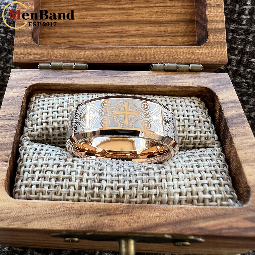 MenBand 6/8mm hombres y mujeres boda anillo de tungsteno tallado láser complejo patrón cruzado cúpula pulido ajuste cómodo