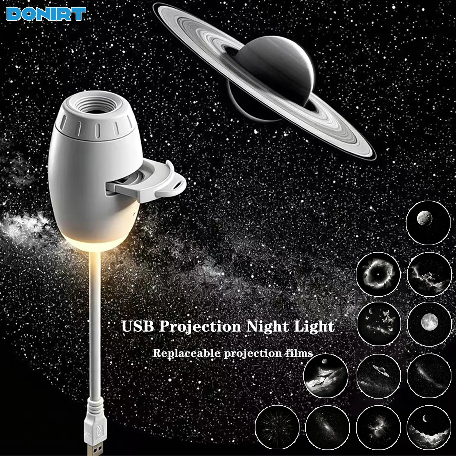 Nueva Lámpara de Proyección USB 2 en 1 con Enfoque Manual, Proyector de Galaxia, Lámpara Ambiental para Auto, Luz Romántica para Habitación, Luna, Saturno, Estrellas, Luces Nocturnas